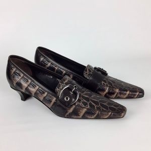 Donald J Pliner Couture Womens Narrow Mallow Brown Croc Print Pumps size 7.5N